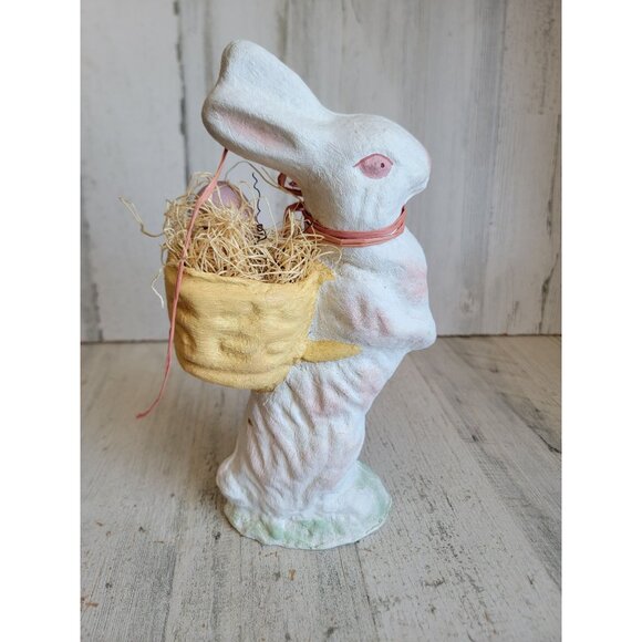 vintage Paper mache white Easter bunny‎ egg basket home decor spring vintage - Picture 5 of 8